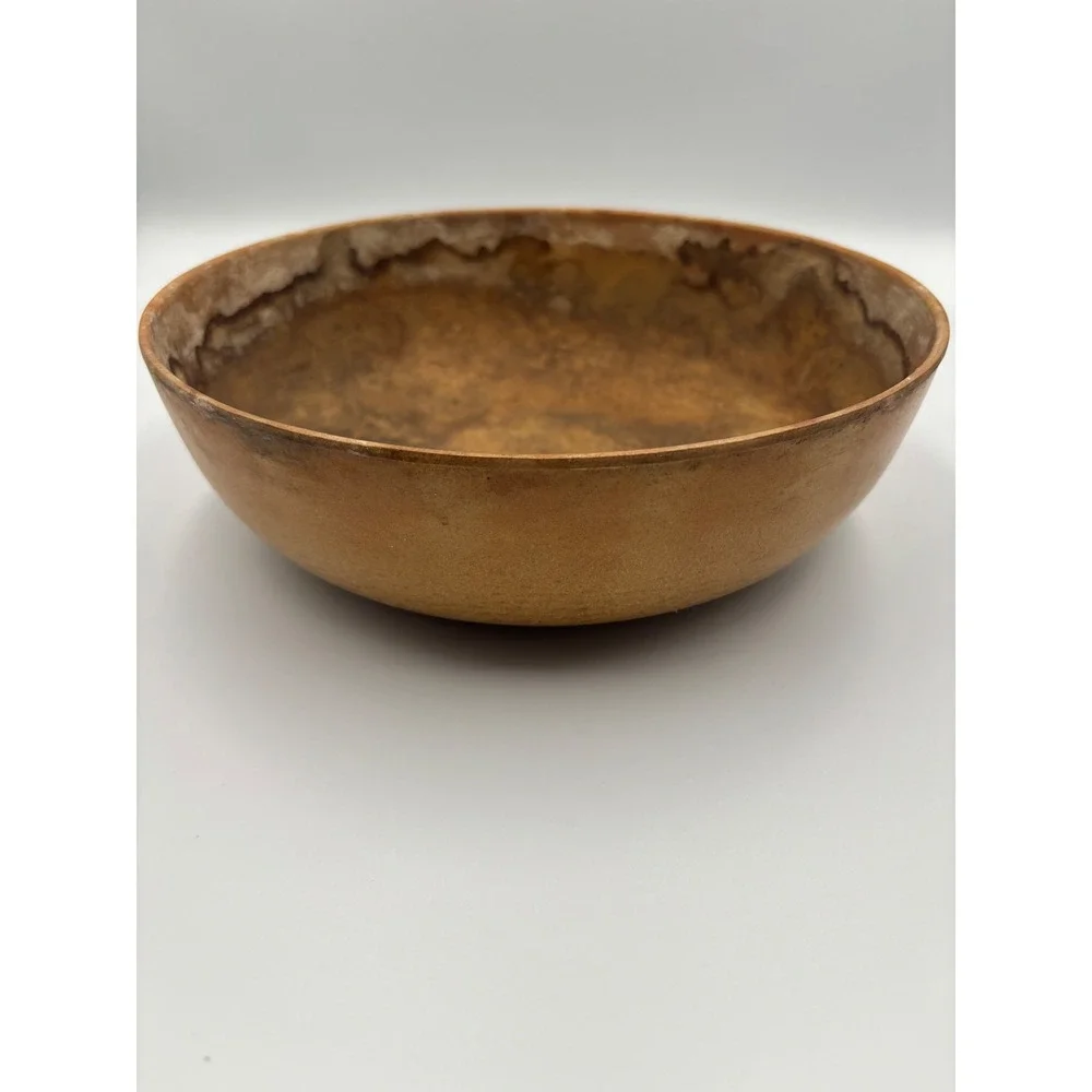 Vintage Ellingers Agatized Wood Serving Bowl 100 Sheboygan WI Mid Century Brown